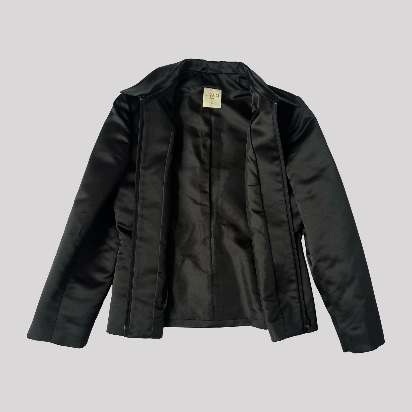 00's Box Jacket with Collar in Black Satin - M