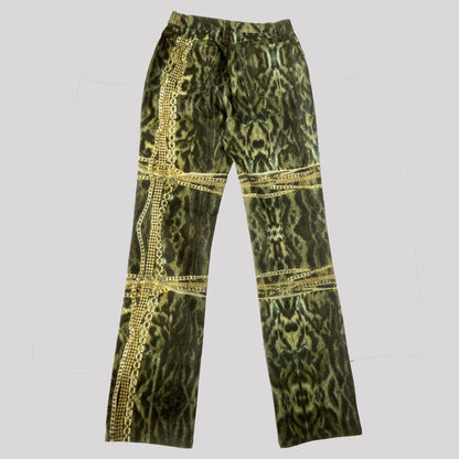 FW 2003 Roberto Cavalli Cheetah & Chain Print Trousers in Khaki - W27"