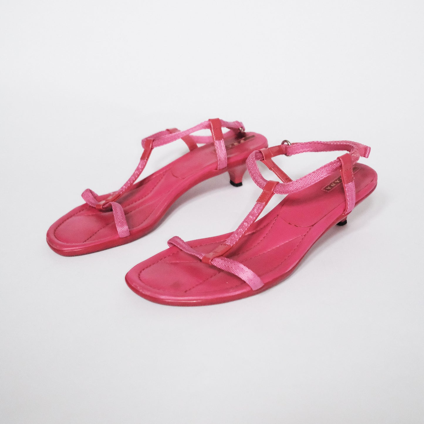 00's Prada Sport T Bar Strap Kitten Heels in Pink - UK 5.5