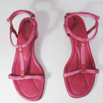 00's Prada Sport T Bar Strap Kitten Heels in Pink - UK 5.5