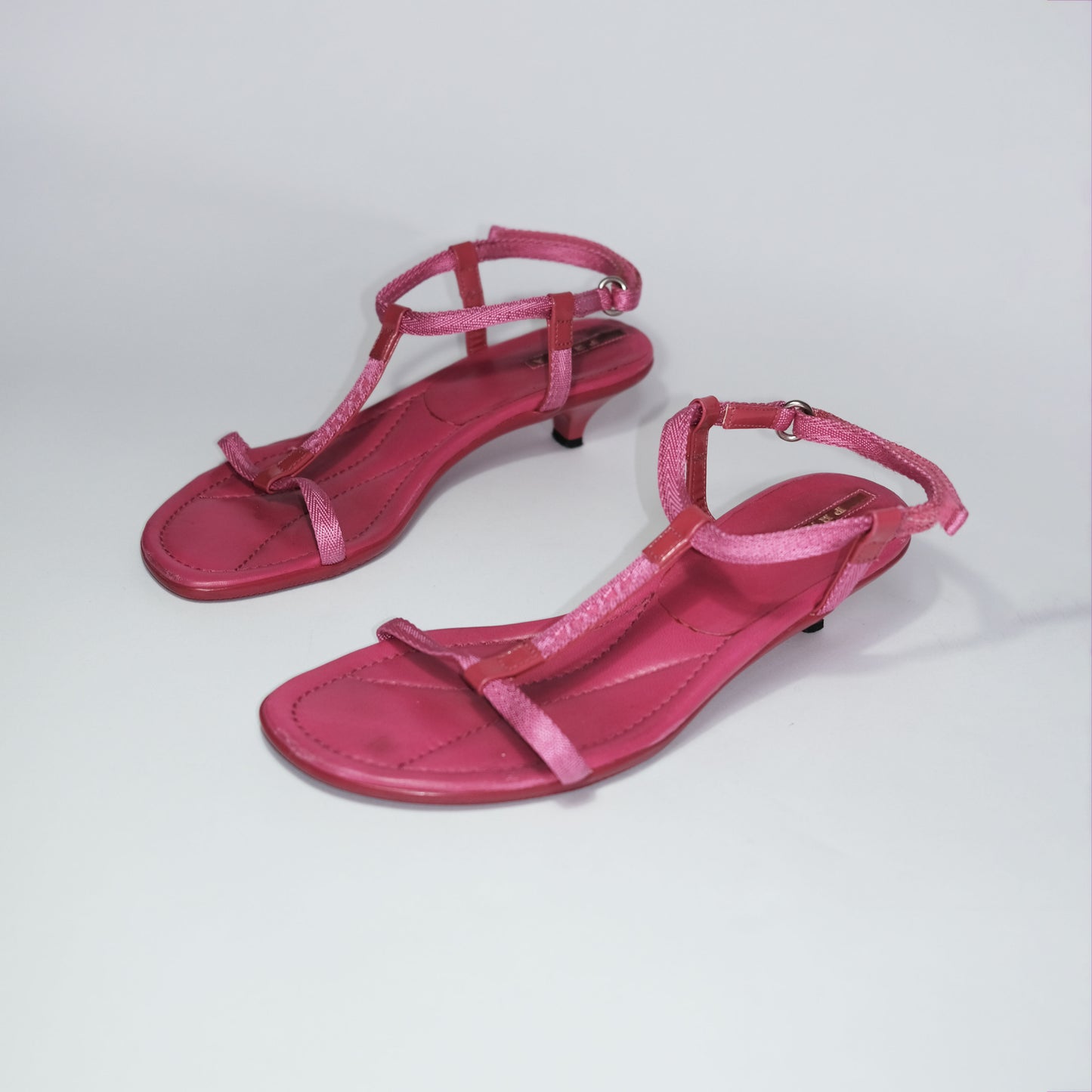 00's Prada Sport T Bar Strap Kitten Heels in Pink - UK 5.5