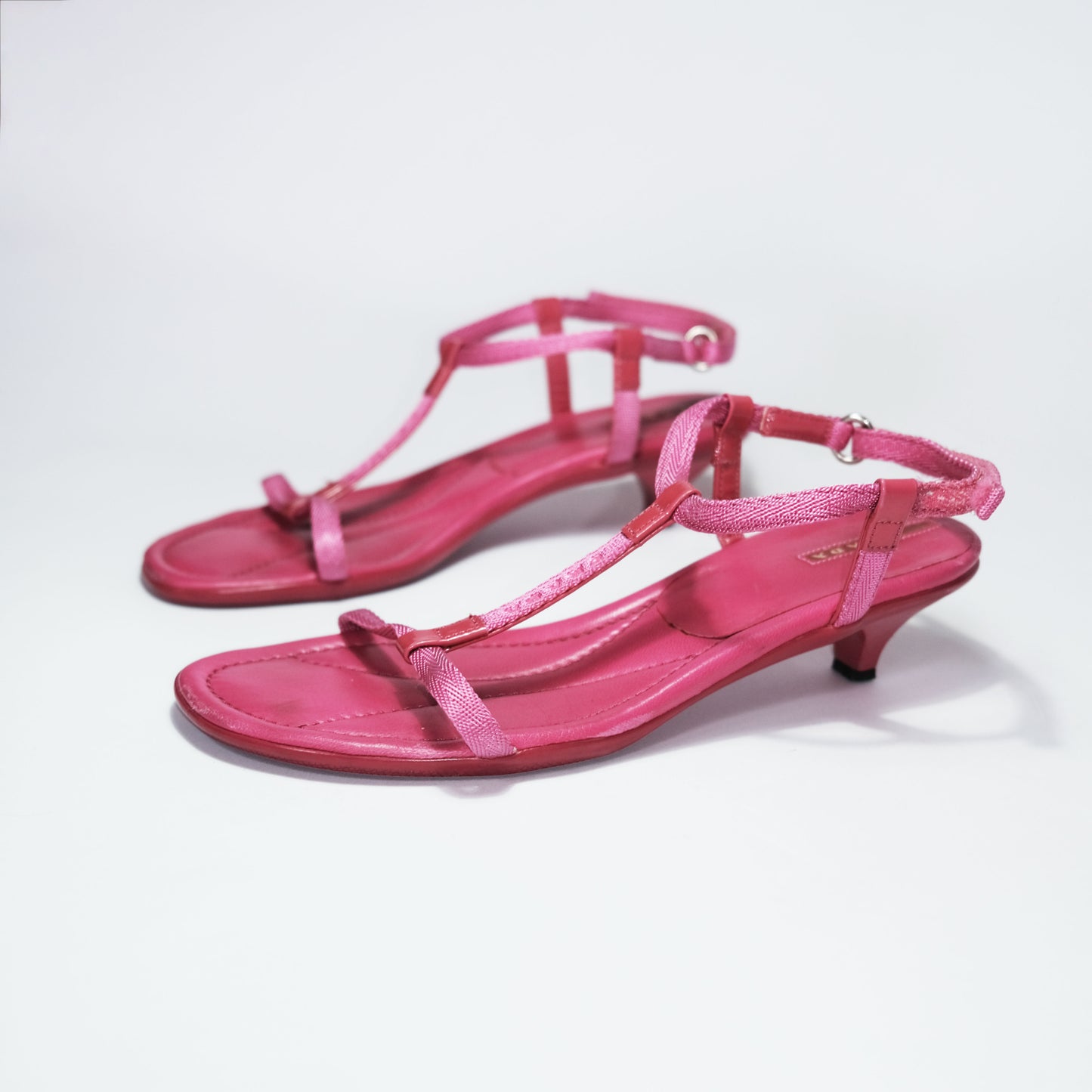 00's Prada Sport T Bar Strap Kitten Heels in Pink - UK 5.5