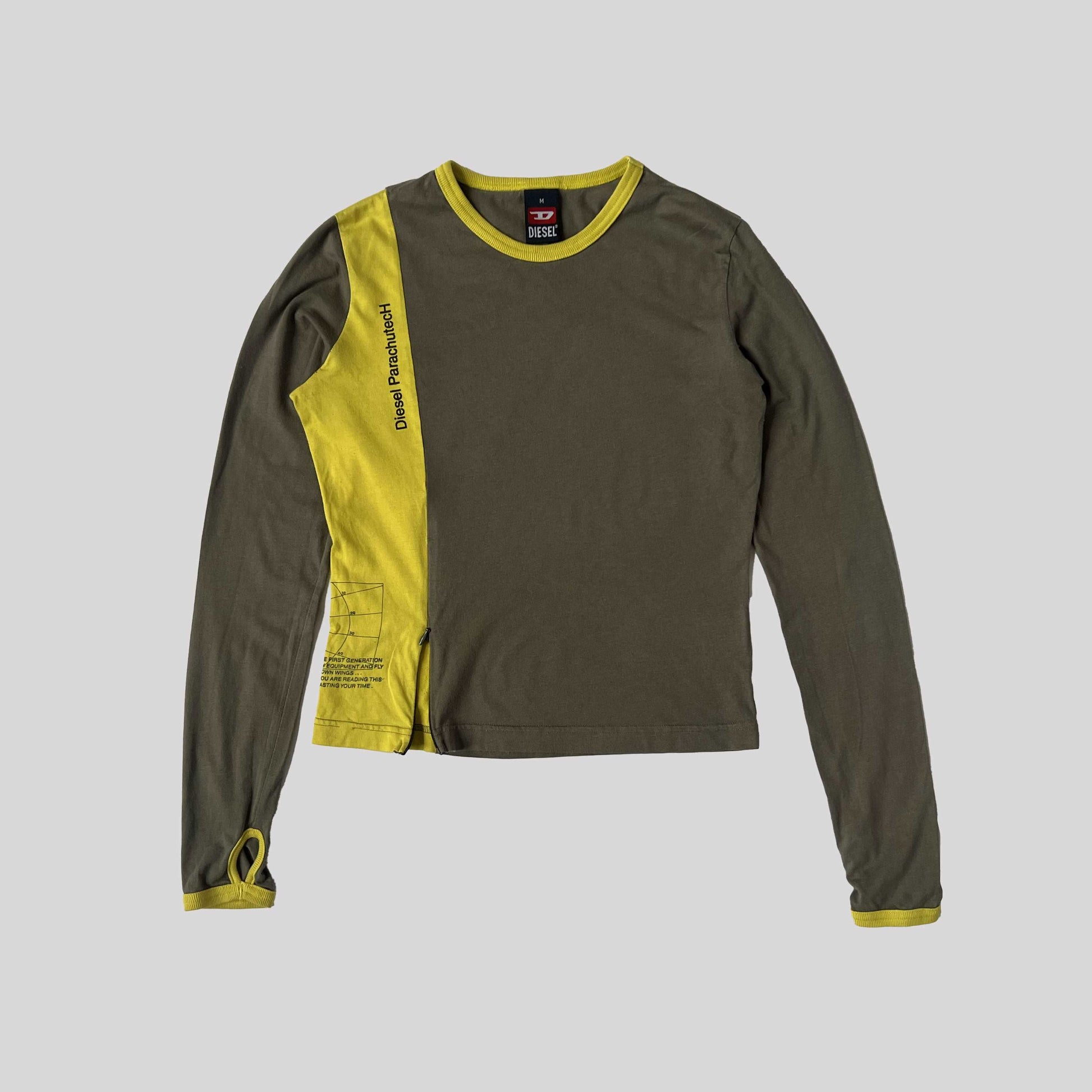 00's Diesel ParachutecH Longsleeve with Zip and Thumb Holes in Khaki - M