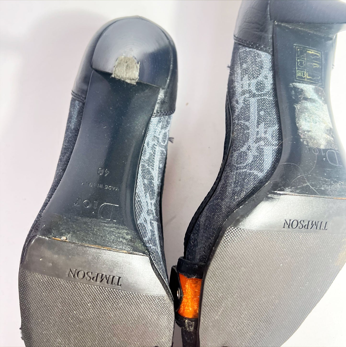 90's Dior Denim Monogram Heel with Orange Strap Detail - EU 40 / UK 7