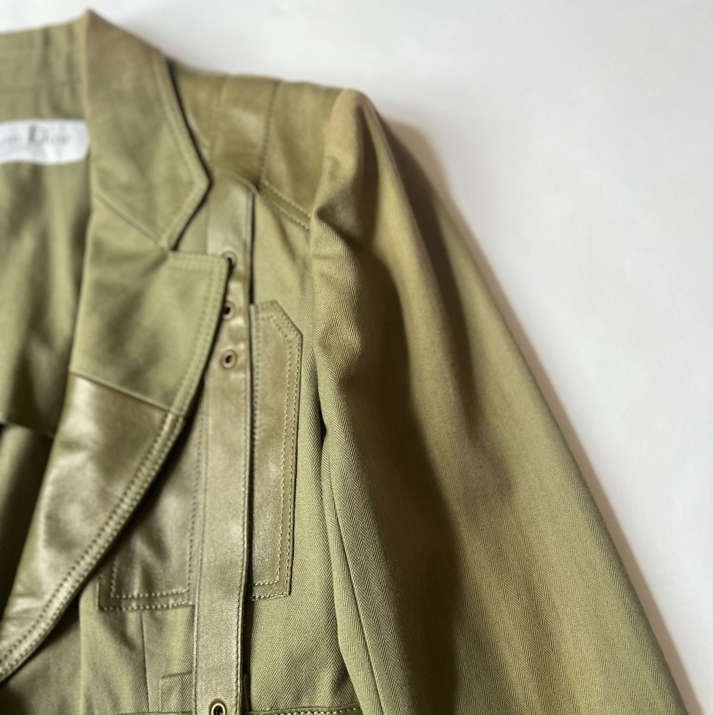 Late 90s Christian Dior Leather Panel Military Blazer Jacket - M