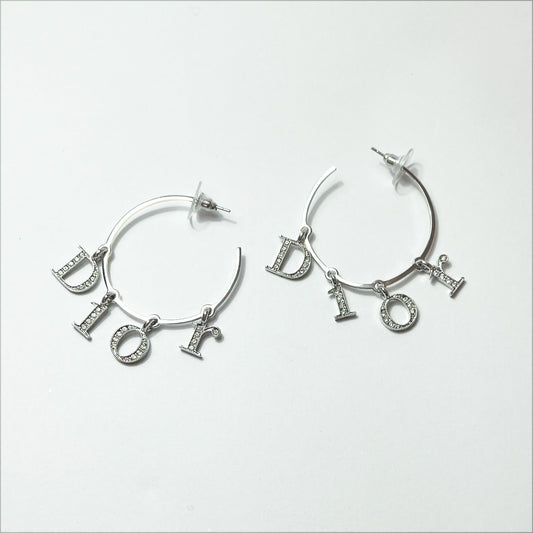 FW 2005 Dior Crystal Letter Hoop Earrings in Silver