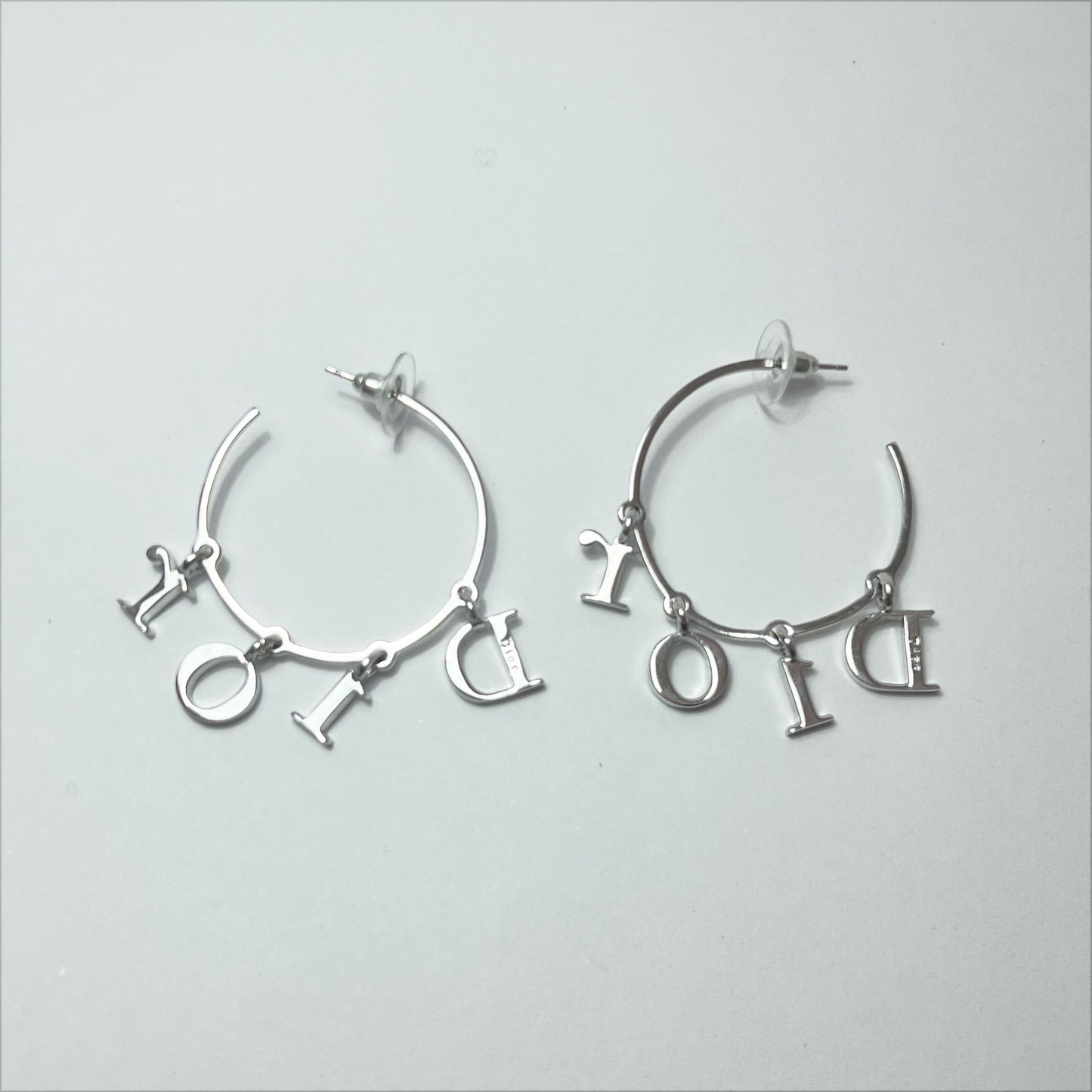 FW 2005 Dior Crystal Letter Hoop Earrings in Silver