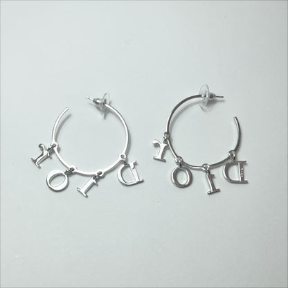 FW 2005 Dior Crystal Letter Hoop Earrings in Silver