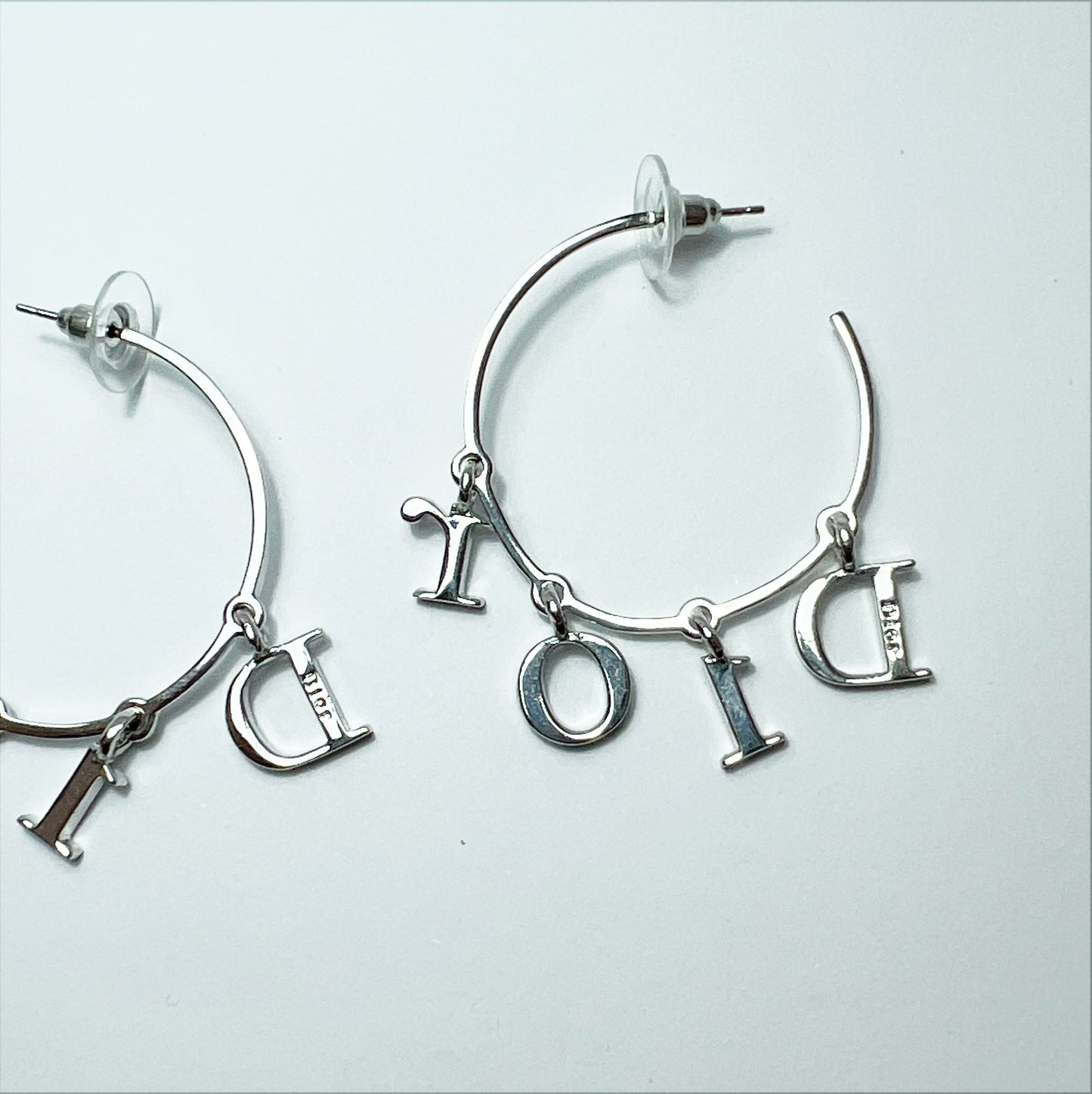 FW 2005 Dior Crystal Letter Hoop Earrings in Silver