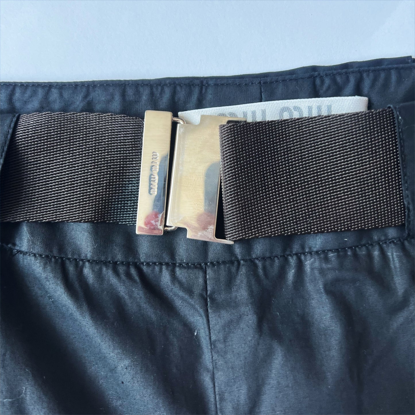 90's Miu Miu Cropped Trousers with Clip Belt in Black - S