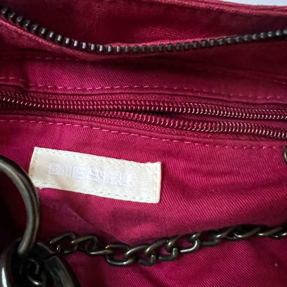 00's Diesel Hobo Bag with Grunge Lettering and Chain in Pink