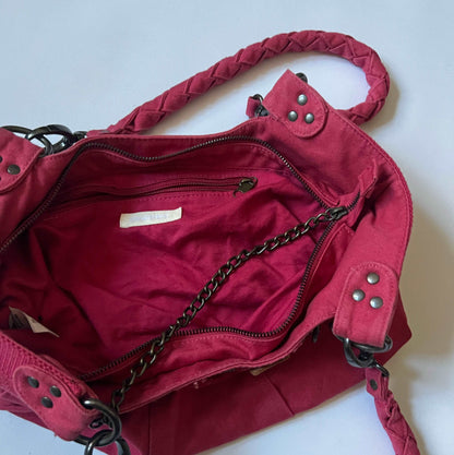 00's Diesel Hobo Bag with Grunge Lettering and Chain in Pink