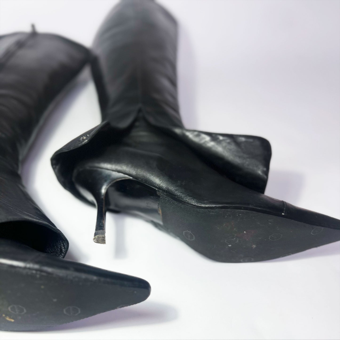 Vintage Chanel Leather Knee High Stiletto Boots with Fold Detail - UK 7