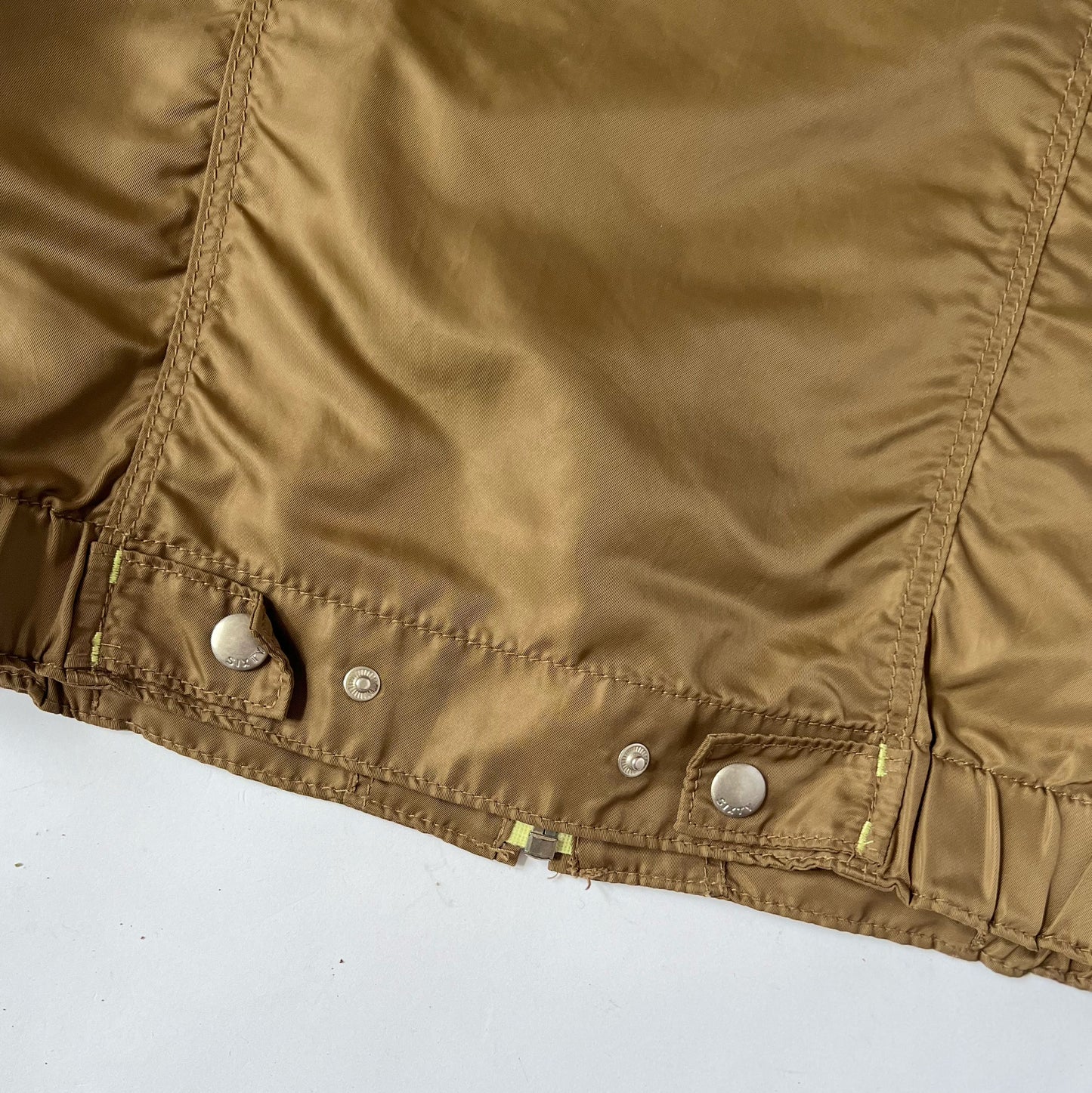 00's Miss Sixty Nylon Bomber Jacket in Khaki with Lime Green Detailing - L