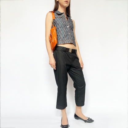 90's Miu Miu Cropped Trousers with Clip Belt in Black - S