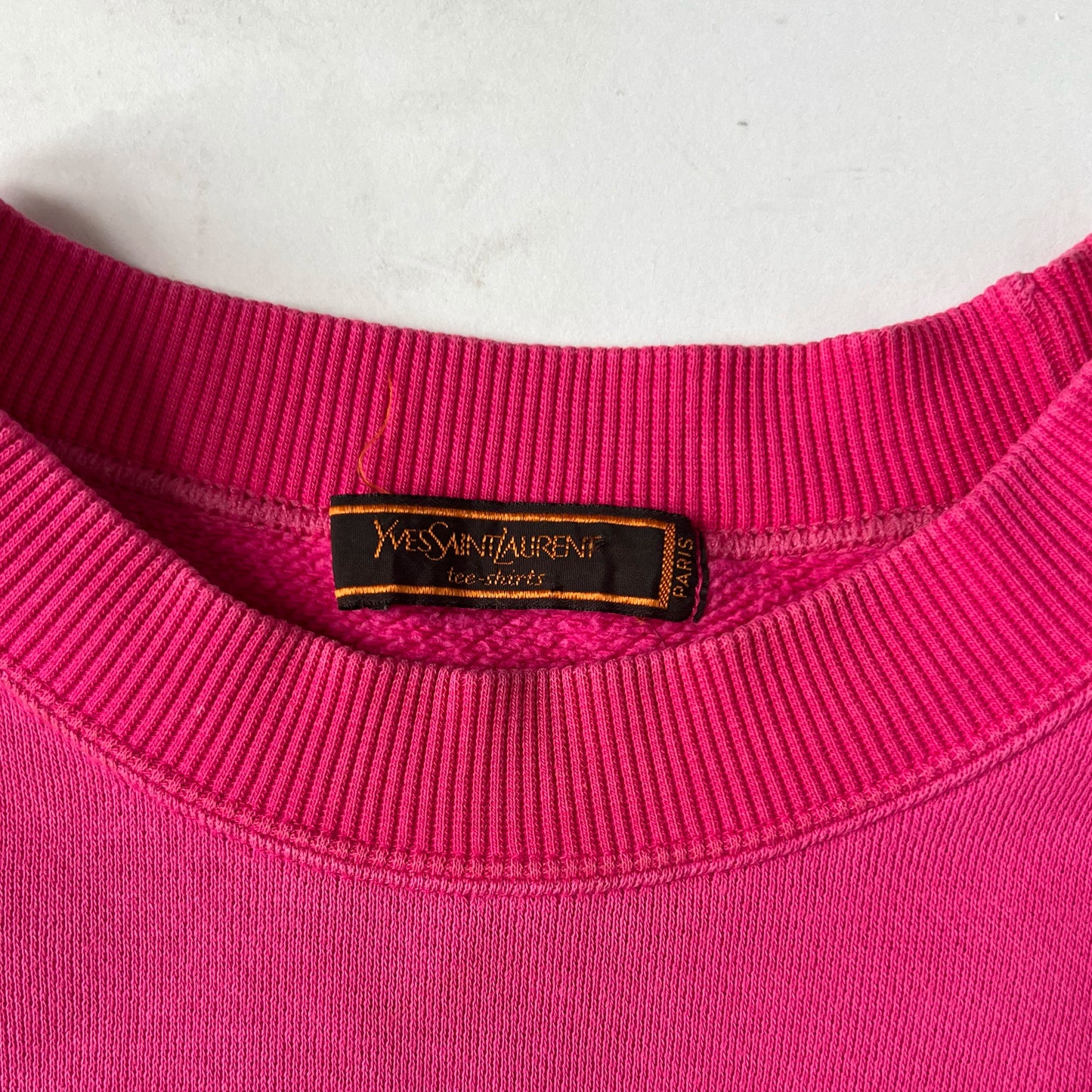 80's Yves Saint Laurent Sweatshirt with Embroidered Logo on Sleeve in Pink - S