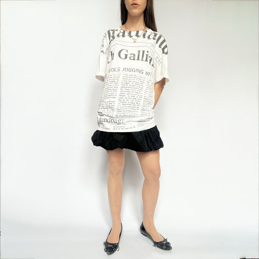 Vintage John Galliano Newspaper Print Tshirt in White - XL