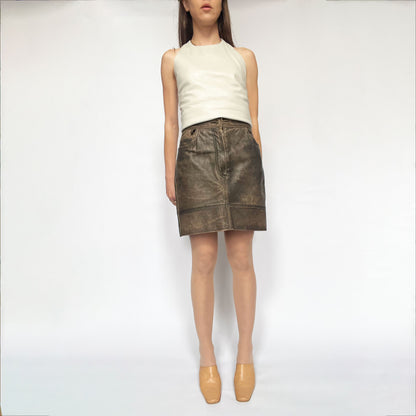 80's Moschino Leather Pencil Skirt in Brown - XS