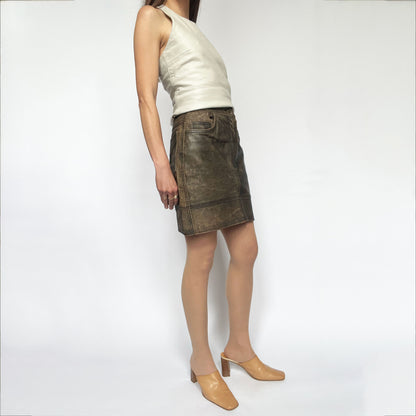 80's Moschino Leather Pencil Skirt in Brown - XS