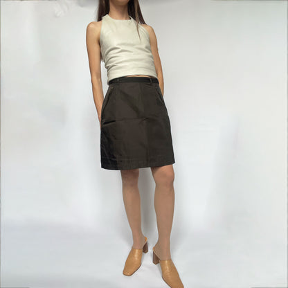 Vintage Prada Nylon A-line Skirt with Belt in Brown - w25"