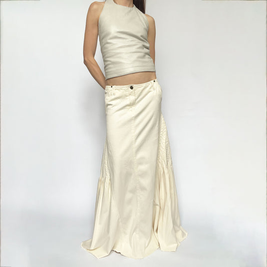 00's Plein Sud Low Rise Pleated Maxi Skirt with Cream - M