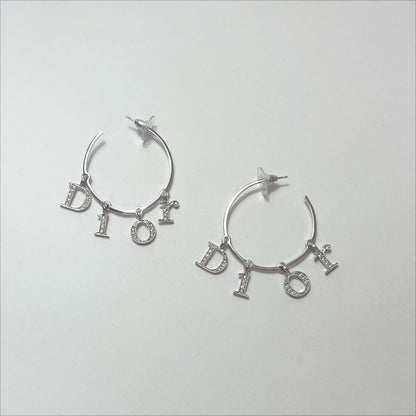 FW 2005 Dior Crystal Letter Hoop Earrings in Silver