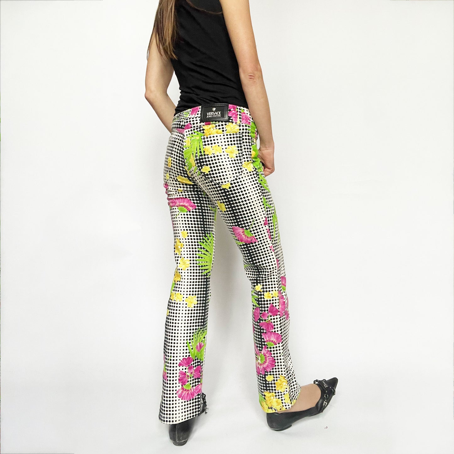 90's Versace Jeans Couture Floral Dot Pattern Jeans - XS