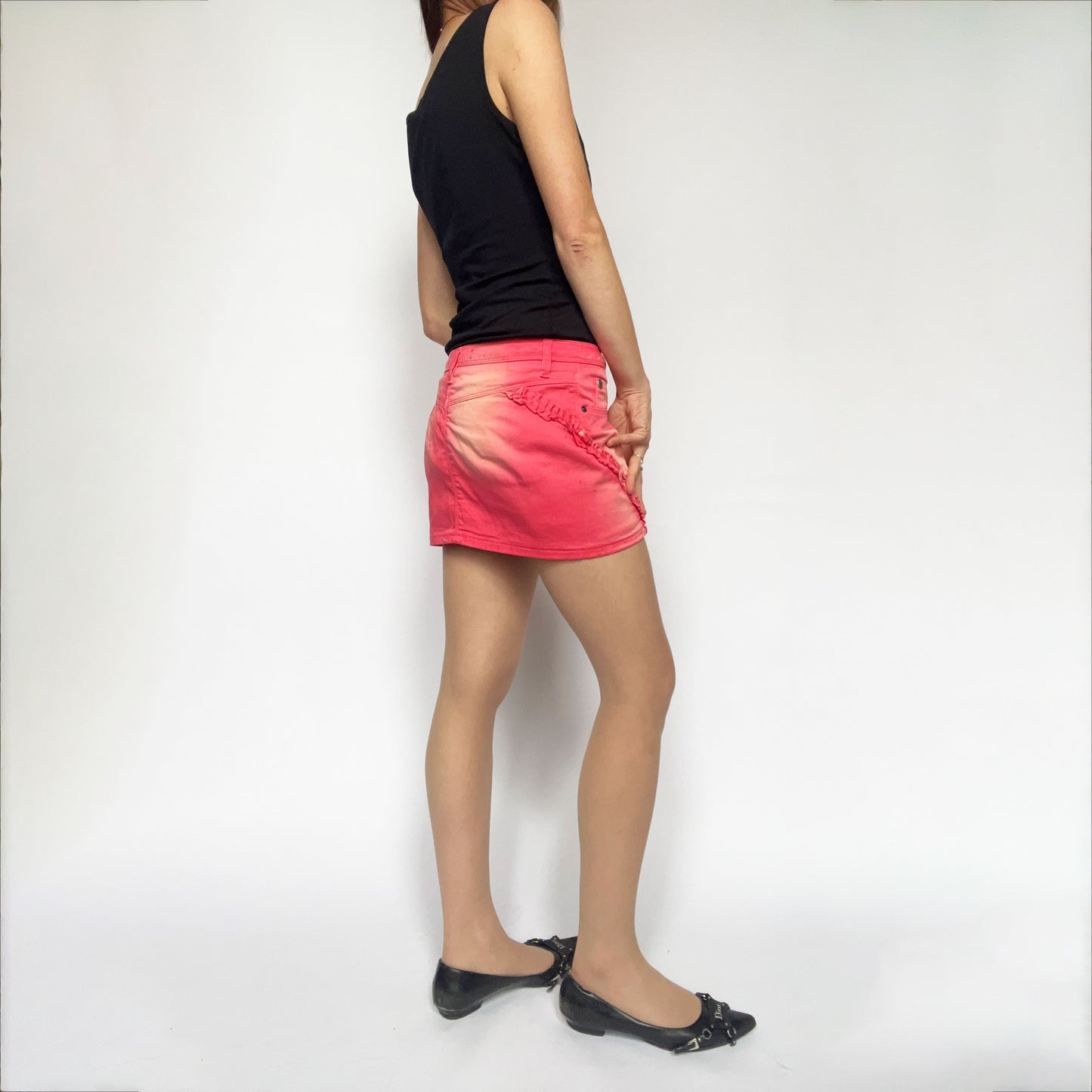 John Galliano Neon Pink Mini Skirt with Ruffle Detailing - XS