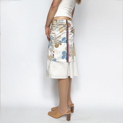 00's Ruched Midi Skirt in Floral Surf Print - S