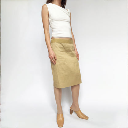 Vintage Silk Plein Sud Ribbed Pencil Skirt in Tan - w30"