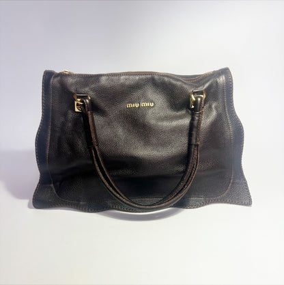 Vintage Miu Miu Large Tote Bag with Scalloped detail in Brown Leather