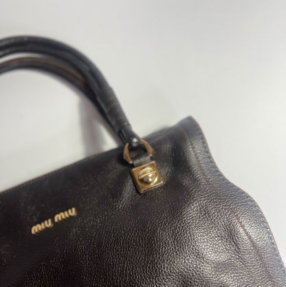 Vintage Miu Miu Large Tote Bag with Scalloped detail in Brown Leather