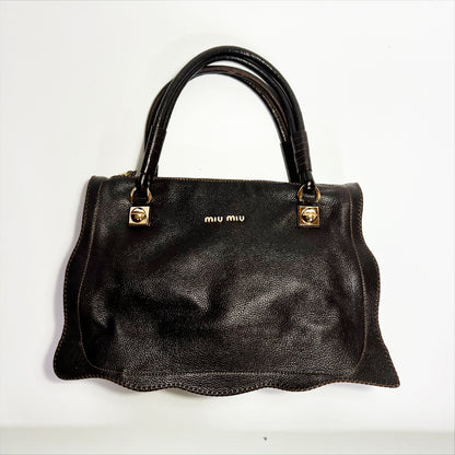 Vintage Miu Miu Large Tote Bag with Scalloped detail in Brown Leather