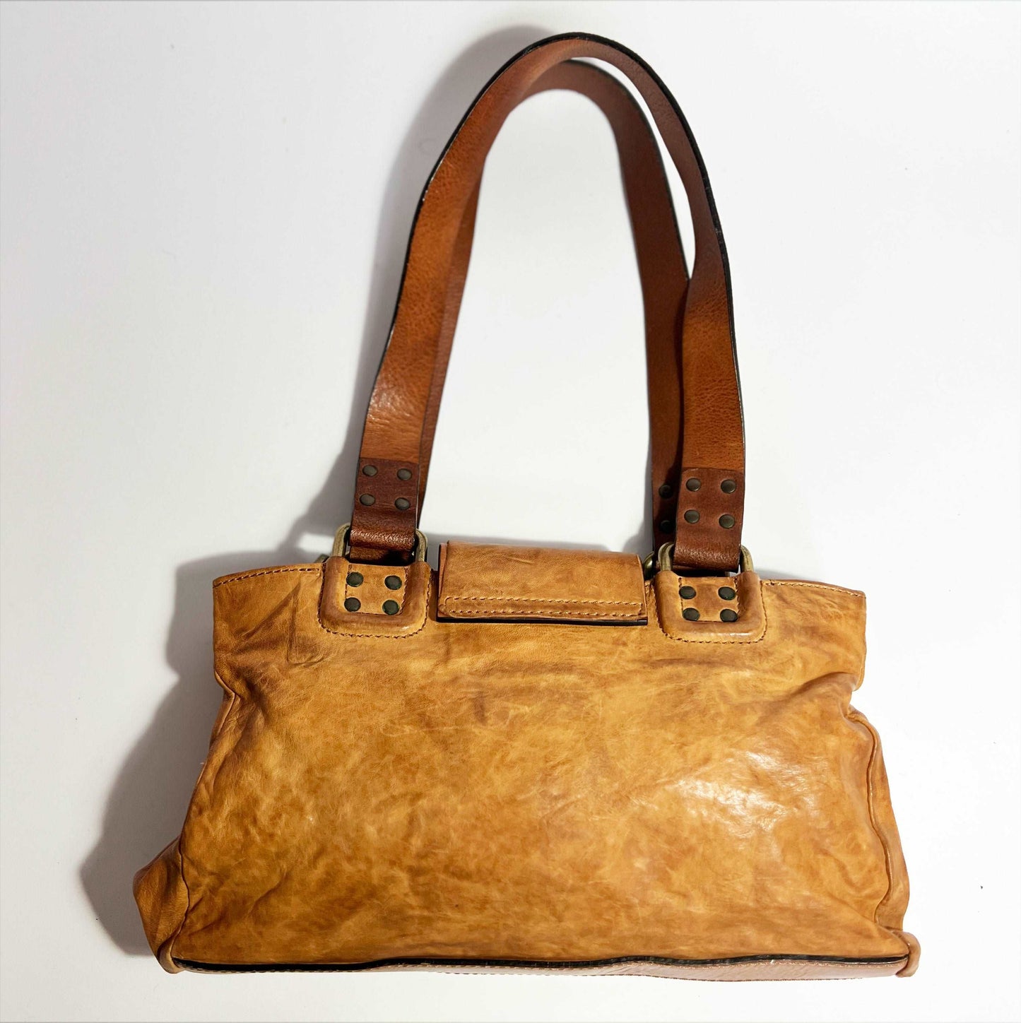 00's Diesel Leather Shoulder Bag with Embossed Logo in Tan