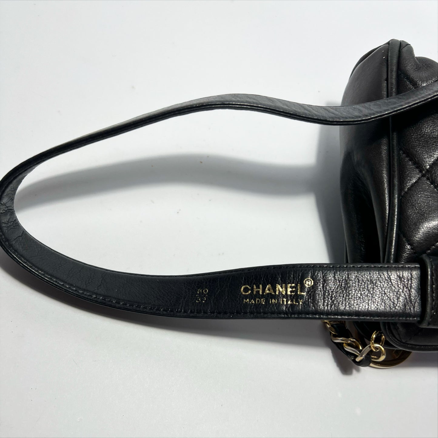 Early 90's Chanel Bumbag Belt with CC Charm in Black Quilted Lambskin