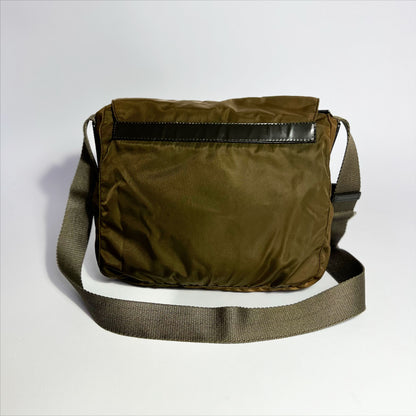 Vintage Prada Tessuto Messenger Crossbody Bag in Olive Green / Khaki