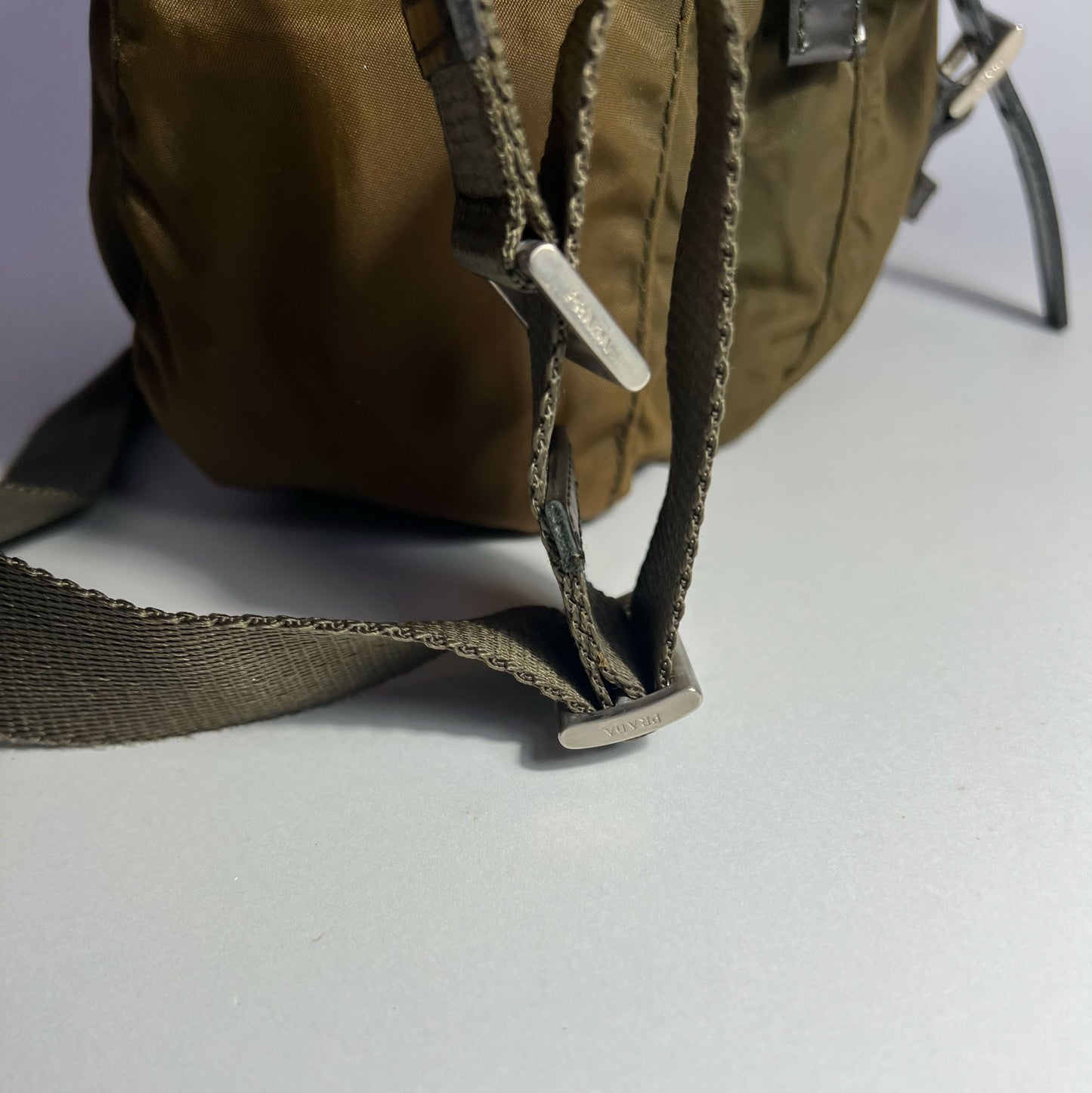 Vintage Prada Tessuto Messenger Crossbody Bag in Olive Green / Khaki