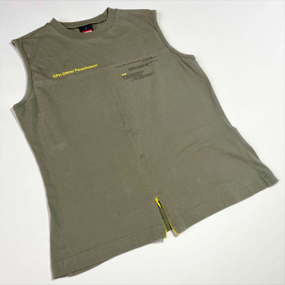 00's Khaki Diesel ParachutecH Printed Tank Top with Zip in Khaki / Yellow - L