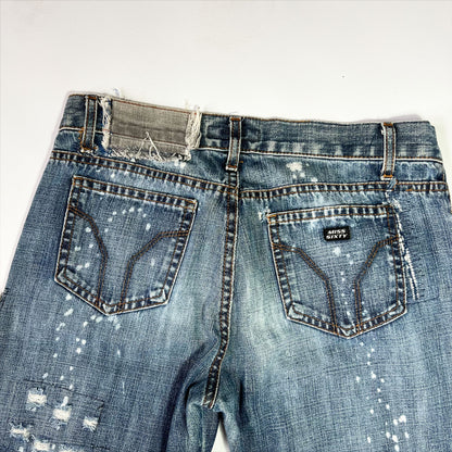 00's Miss Sixty Low Rise Baggy Jeans with Sequin "Good Luck" Lettering - w28"