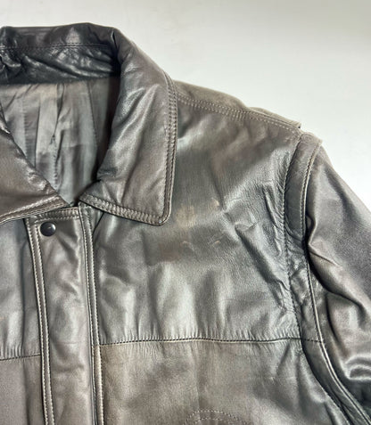 90's Leather Bomber Jacket with Removable Sleeves in Khaki - L