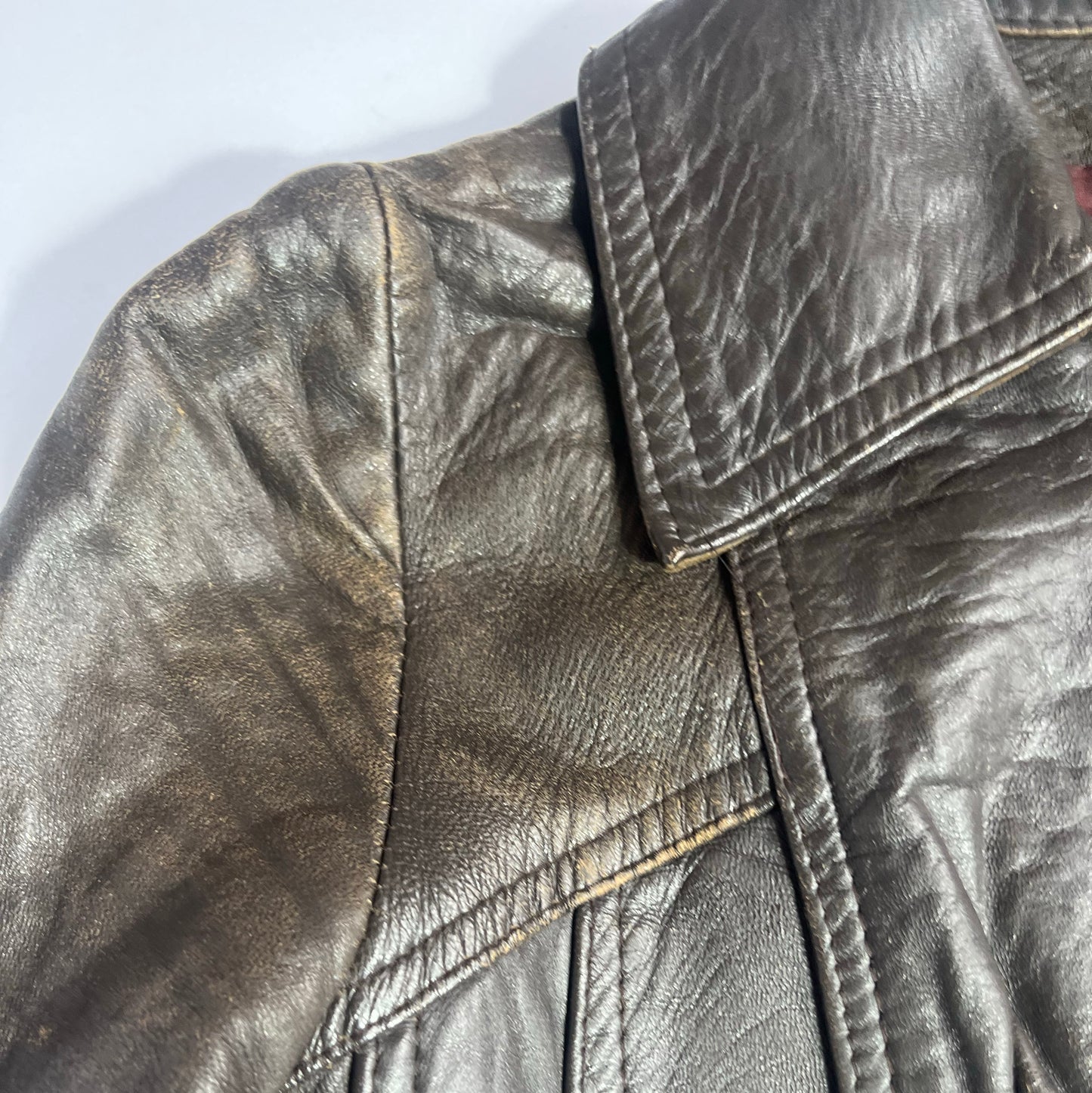 70's Fitted Leather Jacket with Peplum Hem in Brown - UK 10