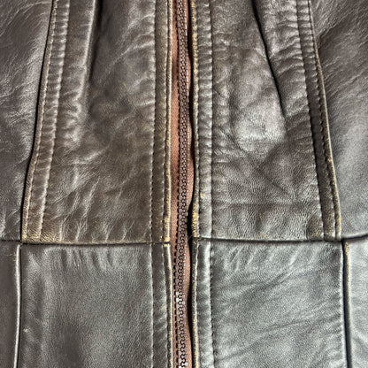 70's Fitted Leather Jacket with Peplum Hem in Brown - UK 10