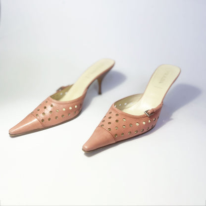 SS 04 Prada Kitten Heels in Pink Perforated Leather - UK 6