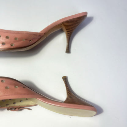 SS 04 Prada Kitten Heels in Pink Perforated Leather - UK 6