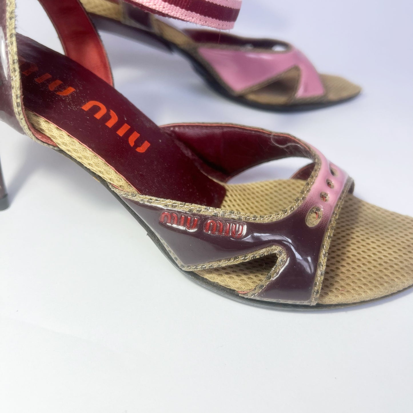 00's Miu Miu Sporty Mesh Heels in Pink Ombre - UK 3.5