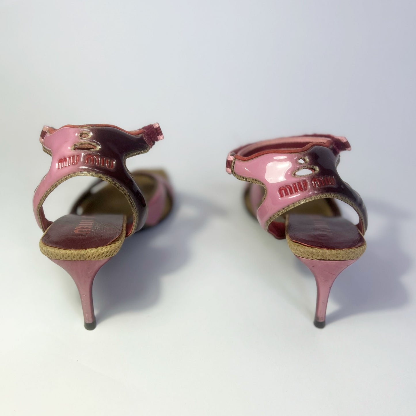 00's Miu Miu Sporty Mesh Heels in Pink Ombre - UK 3.5