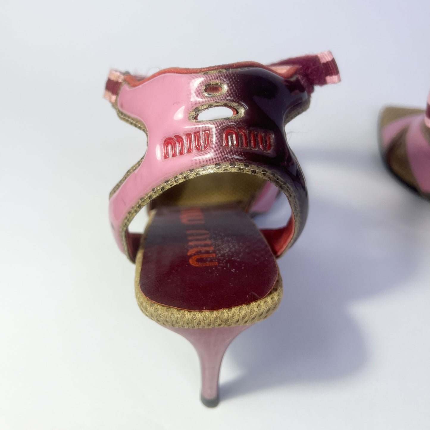 00's Miu Miu Sporty Mesh Heels in Pink Ombre - UK 3.5