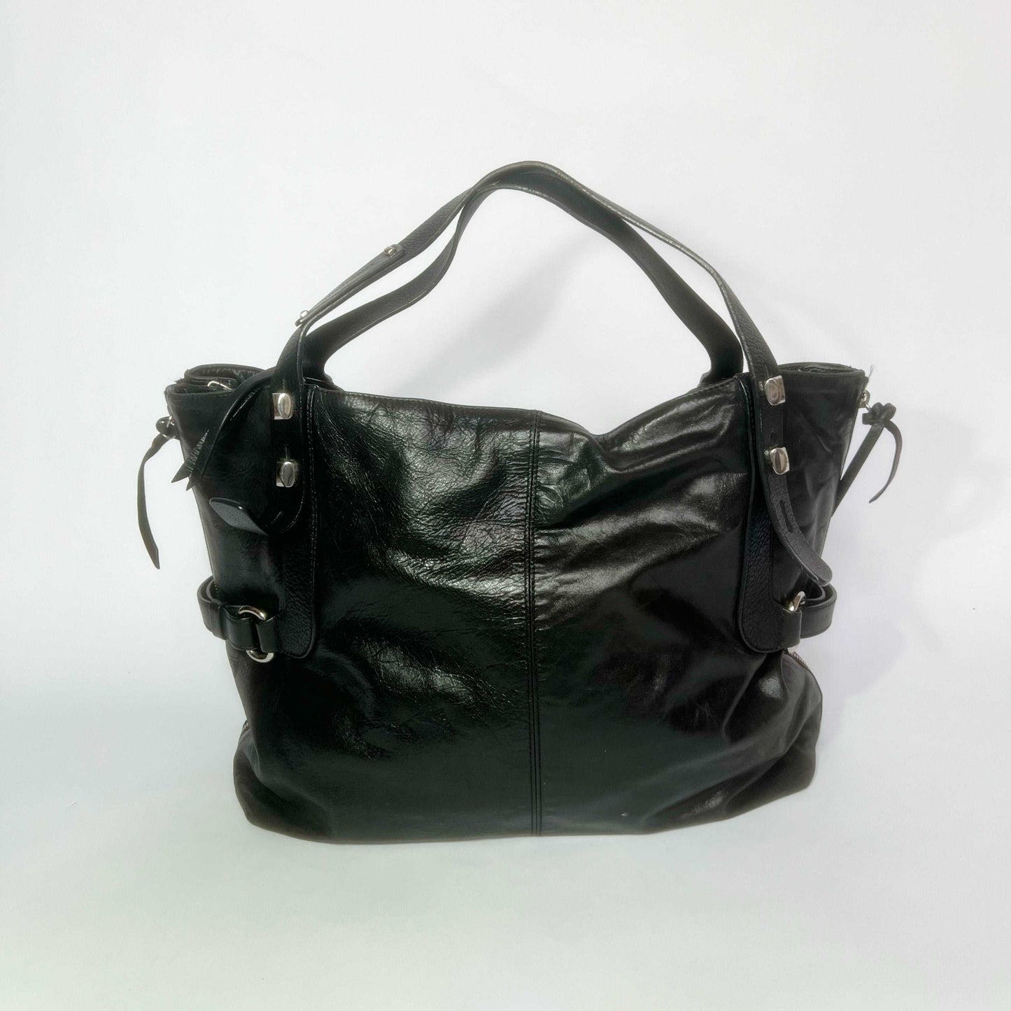 00's Francesco Biasia Large Leather Hobo Bag in Black