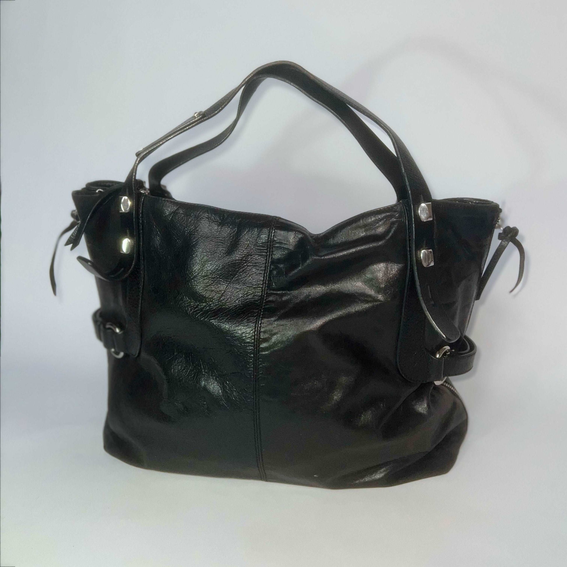 00's Francesco Biasia Large Leather Hobo Bag in Black