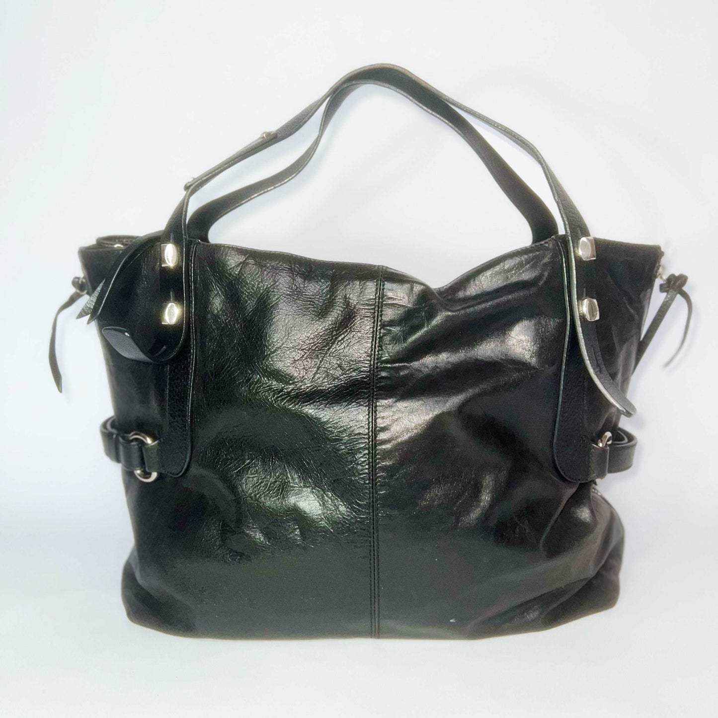 00's Francesco Biasia Large Leather Hobo Bag in Black